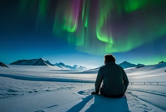 an enjoying aurora lights at night