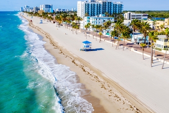 aerial view of empty Hollywood Beach in Hollywood, Florida