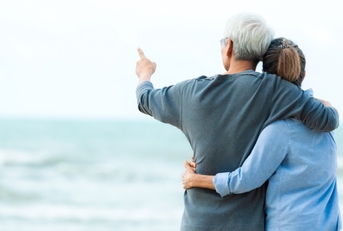 romantic senior couple at tropical vacation