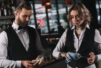 counting tips and cleaning glasses