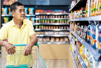 senior man shopping trolley