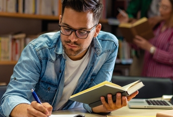 studying in the library