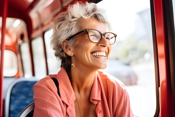 senior woman on bus