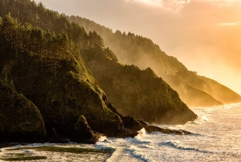 golden hour over oregon coastline