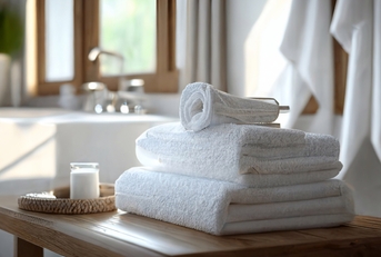 clean white towels in bathroom