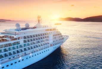 cruise ship at sunset