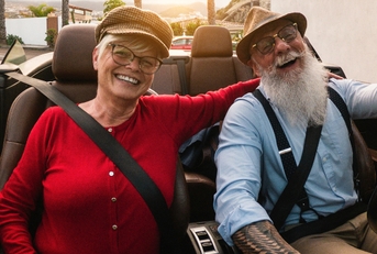 couple having fun inside car