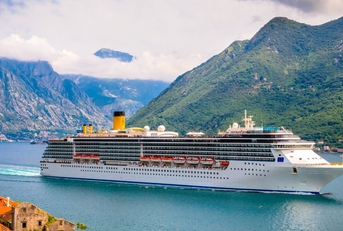 cruise ship near town perast