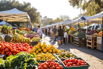 early morning farmers market scene