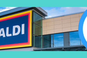 Aldi storefront and breakfast sandwich