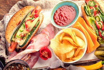 fast food on wooden table