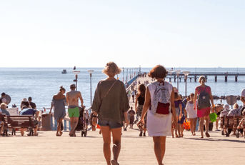 Walking to the shore of the beach