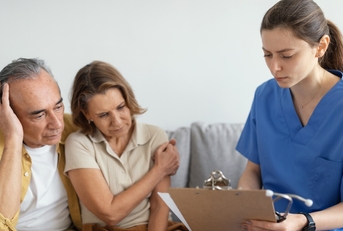 Doctor telling diagnosis to senior patients