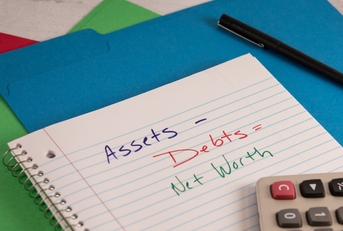 net worth accounting equations on notebook