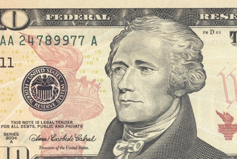 Macro shot of 10 dollar bill