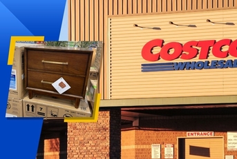 Costco exterior logo and featured product