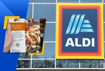 Collage of chicken fajita and Aldi logo