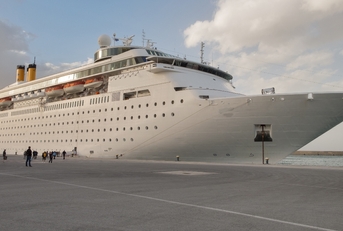 Cruise ship anchored in port, Greece