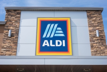 aldi logo is seen at one of its grocery store