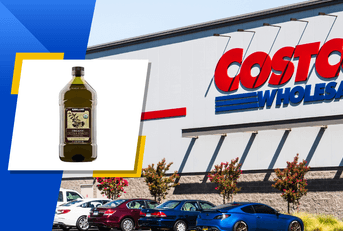 Costco Store front and olive oil product collage