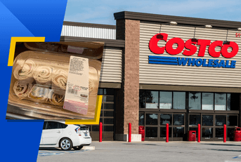 Collage of Costco front store and food