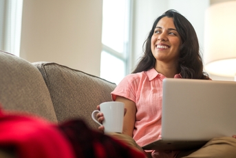 Young woman working at home