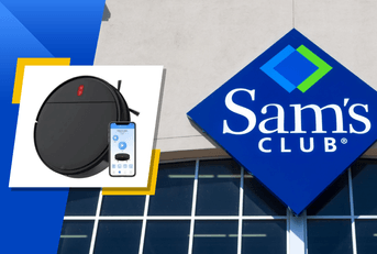 Collage of Sam&#x27;s Club storefront and product robot vacuumm