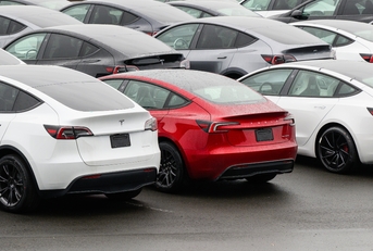 Tesla cars waiting delivery in parking lot