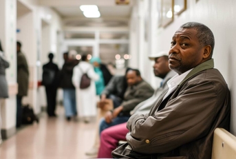 Senior man in waiting room at the bank
