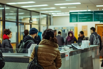 bustling immigration office