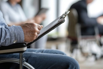 Man in wheelchair with paperwork