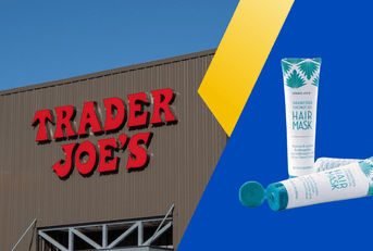 Collage pof Trader Joe&#x27;s store front and Hair Mask product