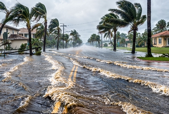 homes on flooded street
