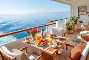 luxurious breakfast setup on a scenic cruise ship