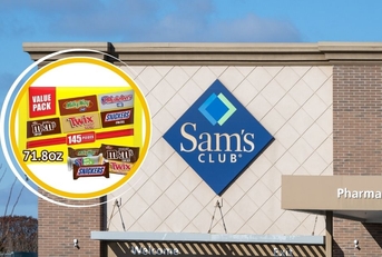 Sam's Club storefront with Mars candy collage