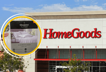 Collage of HomeGoods store front and BeautyRest sheet set