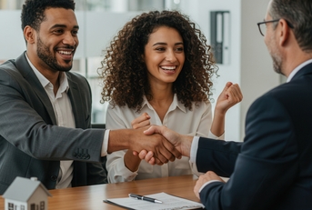 couple handshake mortgage officer