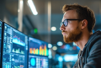 data analyst observes various graphs and charts