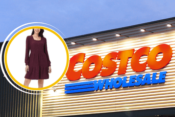 Costco store and model wearing Costco dress