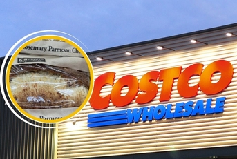 Costco storefront with Kirkland Signature bread collage