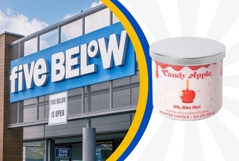 Five Below store with Candy Apple candle collage 