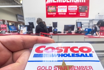 Costco membership card holder in front of counter