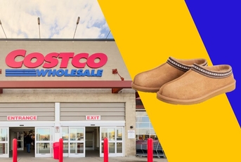 Costco storefront with slippers collage