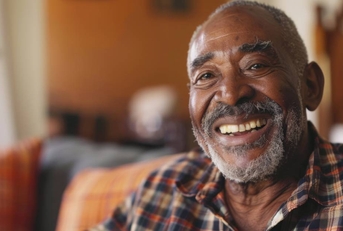 Senior man at home smiling