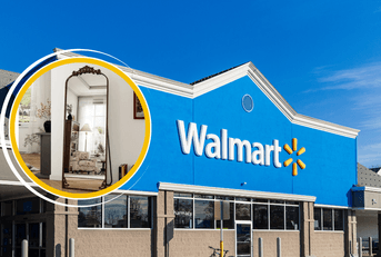 Walmart store front and floor mirror collage