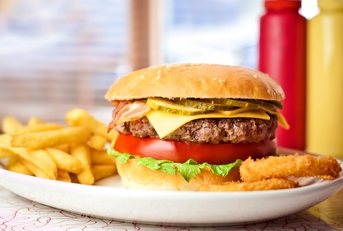 hamburger with french fries on a plate
