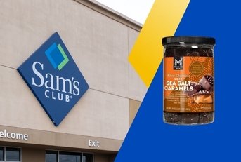 Sam&#x27;s Club logo with sea salt caramels collage