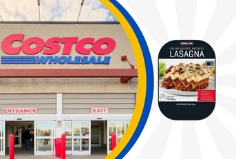 Costco store with Kirkland Signature lasagna collage
