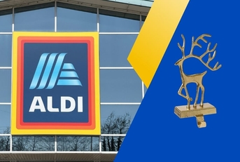 Aldi logo with stocking holder collage