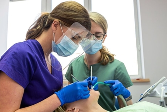 dentist and dental hygienist working